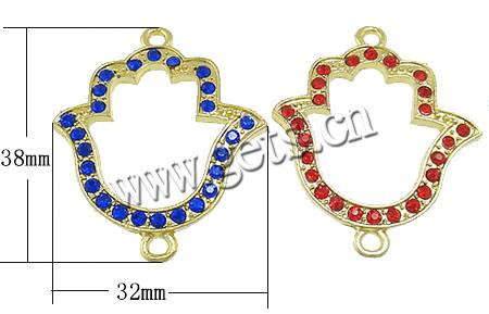 Rhinestone Zinc Alloy Connector, Flower, plated, Customized & with rhinestone & 1/1 loop, more colors for choice, 32x38x2.5mm, Hole:Approx 2.5mm, Sold By PC