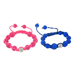 Glass Woven Ball Bracelets, with Rhinestone Clay Pave Bead & Nylon Cord, rubberized 10mm, 9mm Approx 7-11 Inch 