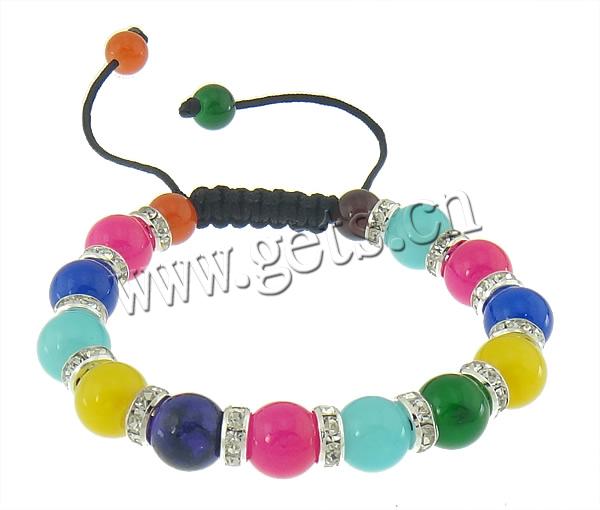 bracelet woven ball de perles en verre , avec entretoise laiton strass & corde en nylon, multicolore, 10mm, 8mm, 8x3.5mm, Longueur:Environ 7-12 pouce, Vendu par brin