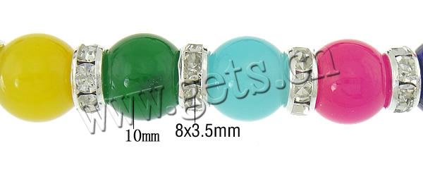 bracelet woven ball de perles en verre , avec entretoise laiton strass & corde en nylon, multicolore, 10mm, 8mm, 8x3.5mm, Longueur:Environ 7-12 pouce, Vendu par brin