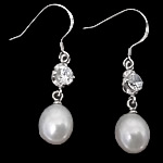 Freshwater Pearl Drop Earring, sterling silver earring hook, plated, with cubic zirconia Approx 1.25 Inch 