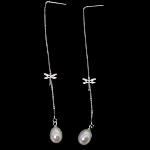Sterling Silver Pearl Drop Earring, Freshwater Pearl, sterling silver earring string, Teardrop, plated Approx 3.6 Inch 