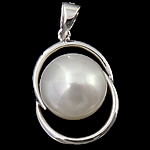 Cultured Pearl Sterling Silver Pendants, 925 Sterling Silver, with Freshwater Pearl, Oval, platinum plated Approx 