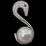 Cultured Pearl Sterling Silver Pendants, 925 Sterling Silver, with Freshwater Pearl, Swan, platinum plated, with cubic zirconia Approx 2.5mm 