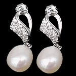 925 Sterling Silver Drop Earring, with Freshwater Pearl, with cubic zirconia, white 