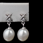 925 Sterling Silver Drop Earring, with Freshwater Pearl, Teardrop, with cubic zirconia 