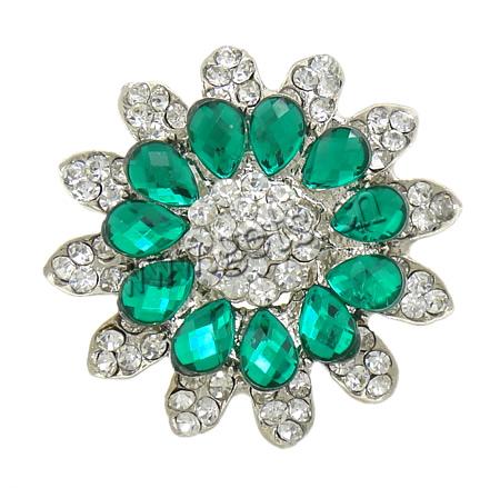 Zinc Alloy Jewelry Brooch, with Acrylic, Flower, plated, faceted & with rhinestone, more colors for choice, 50x50x12mm, Sold By PC