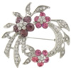 Zinc Alloy Jewelry Brooch, with Resin, Flower, platinum color plated, with rhinestone 