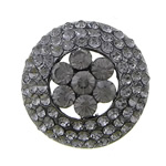 Кнопка хвостовик сплава цинка, цинковый сплав, Плоская круглая форма, черный свнец, со стразами отверстие:Приблизительно 2mm, продается PC