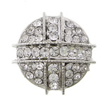 Botón de caña de aleación de cinc, aleación de zinc, Redondo aplanado, chapado en color de platina, con diamantes de imitación, 28x27x7mm, agujero:aproximado 2mm, Vendido por UD