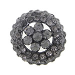 Botón de caña de aleación de cinc, aleación de zinc, Redondo aplanado, chapado en color plomo negro, con diamantes de imitación, 20x20x8mm, agujero:aproximado 3mm, Vendido por UD