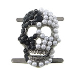 Zinc Alloy Shoes Buckle, with Glass Pearl, Skull, plumbum black color plated, with rhinestone 