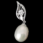 Cultured Pearl Sterling Silver Pendants, 925 Sterling Silver, with Freshwater Pearl, platinum plated, with cubic zirconia Approx 2mm 