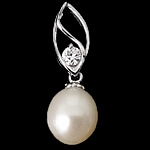 Cultured Pearl Sterling Silver Pendants, 925 Sterling Silver, with Freshwater Pearl, Oval, platinum plated, with cubic zirconia Approx 2mm 