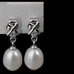 Sterling Silver Pearl Drop Earring, Freshwater Pearl, with 925 Sterling Silver, Teardrop, plated, with cubic zirconia 