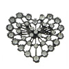 Rhinestone Zinc Alloy Ornaments, Heart, plumbum black color plated, with rhinestone & hollow 