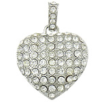 Zinc Alloy Heart Pendants, platinum color plated, with rhinestone, nickel, lead & cadmium free Approx 