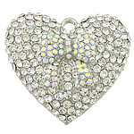 Zinc Alloy Heart Pendants, platinum color plated, with rhinestone, nickel, lead & cadmium free Approx 3.5mm 