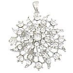 Zinc Alloy Flower Pendants, platinum color plated, with rhinestone Approx 