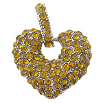Zinc Alloy Heart Pendants, platinum color plated, with rhinestone, golden yellow Approx 