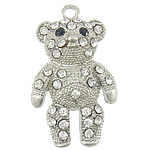 Zinc Alloy Animal Pendants, Bear, platinum color plated, with rhinestone Approx 3mm 
