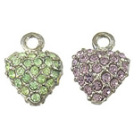 Zinc Alloy Heart Pendants, silver color plated, with rhinestone, mixed colors Approx 3.5mm 