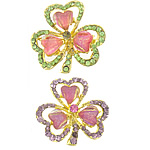 Zinc Alloy Shoes Buckle, with Resin, Three Leaf Clover, gold color plated, with rhinestone & colorful powder 