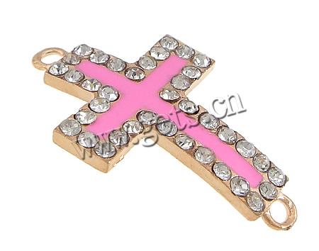 Rhinestone Zinc Alloy Connector, Cross, plated, Customized & enamel & with rhinestone & 1/1 loop, more colors for choice, 21x34x4mm, Hole:Approx 2mm, Sold By PC