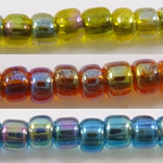 Granos de la semilla redonda japonés, Vidrio, Esférico, arco iris, más colores para la opción, 2x3mm, agujero:aproximado 1mm, aproximado 13000PCs/Bolsa, Vendido por Bolsa