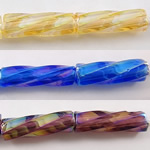 Horn japanische Rocailles, Glas, verbogener Bugle, Regenbogen, transluzent, keine, 2x6mm, Bohrung:ca. 1mm, ca. 10000PCs/Tasche, verkauft von Tasche