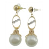 Rhinestone Brass Drop Earring, with rubber earnut & Glass Pearl, Round, gold color plated, with rhinestone Approx 2 Inch 