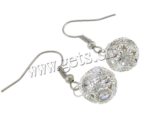 Zinc Alloy Rhinestone Drop Earring, Round, plated, Customized & with rhinestone, more colors for choice, 10.5x32.2mm, Length:Approx 1.2 Inch, Sold By Pair