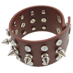 Men Bracelet, Zinc Alloy, with Cowhide, with rhinestone, red coffee color, nickel, lead & cadmium free, 42mm Inch 