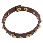 PU Leather Cord Bracelets, Zinc Alloy, with PU Leather, with rhinestone, brown, nickel, lead & cadmium free, 11.5mm .5 Inch 