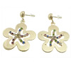 Rhinestone Brass Drop Earring, with rubber earnut, Flower, gold color plated, with rhinestone Approx 1.9 Inch 