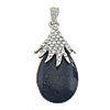 Blue Goldstone Pendants, with Brass, Teardrop, platinum color plated, with rhinestone Approx 