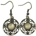 Zinc Alloy Drop Earring, with Cats Eye, iron earring hook, Coin, nickel, lead & cadmium free 