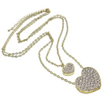 Zinc Alloy Iron Chain Necklace, with iron chain, Heart, with rhinestone nickel, lead & cadmium free, 17-27mm .5-23.5 Inch 