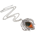 Zinc Alloy Iron Chain Necklace, with iron chain, Feather, enamel & with rhinestone, nickel, lead & cadmium free Inch 