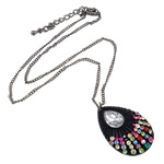 Zinc Alloy Iron Chain Necklace, with iron chain, Teardrop, plumbum black color plated, with resin rhinestone, nickel, lead & cadmium free Inch 