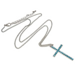Zinc Alloy Iron Chain Necklace, with iron chain, Cross, with rhinestone, nickel, lead & cadmium free Inch 