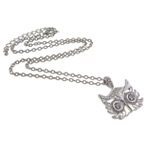 Zinc Alloy Iron Chain Necklace, with iron chain, Owl, silver color plated, with rhinestone, nickel, lead & cadmium free Inch 