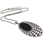 Zinc Alloy Iron Chain Necklace, with iron chain & Wood, Oval, with rhinestone, nickel, lead & cadmium free .5 Inch 