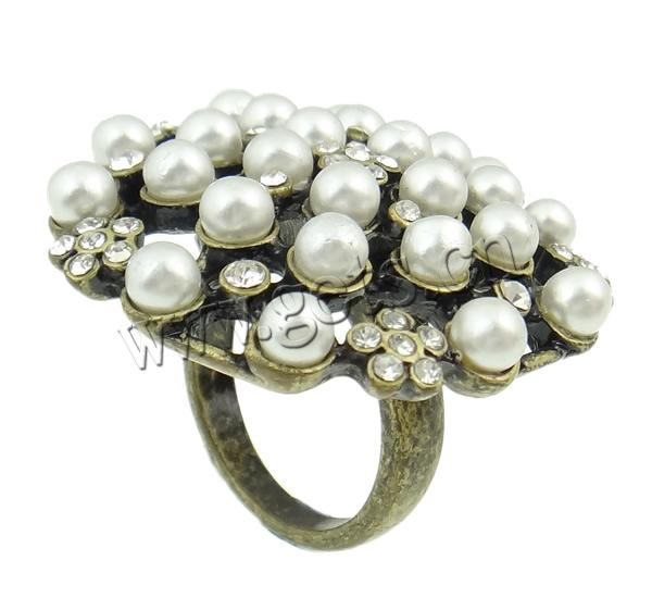 Glass Pearl Zinc Alloy Finger Ring, Flower, plated, Customized & with rhinestone, more colors for choice, 34x34x29mm, Hole:Approx 18mm, US Ring Size:8, Sold By PC
