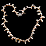 Natural Freshwater Pearl Necklace, brass box clasp, single-strand, pink, 5-6mm Inch 