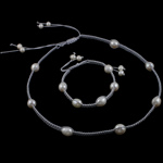 Natural Freshwater Pearl Jewelry Sets, bracelet & necklace, with Nylon Cord, white, 10-11mm .5 Inch,  7.5 Inch 