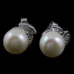 Perlas cultivadas de agua dulce Arito, latón aguja de pendiente, Blanco, 9-10mm, Vendido por Par