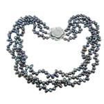 天然淡水真珠のネックレス, 天然有核フレッシュウォーターパール, シェル ボックスの留め金, 3連, ブラック, 5-6mm, 長さ:19 インチ, 売り手 ストランド