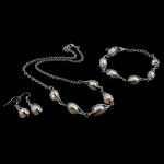 Brass Freshwater Pearl Jewelry Sets, bracelet & earring & necklace, with pearl, brass lobster clasp, 6-7mm, 34mm .5 Inch,  6.5 Inch 