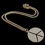 Zinc Alloy Iron Chain Necklace, with iron chain, Peace Logo, gold color plated, Customized & with rhinestone nickel, lead & cadmium free .5 Inch 